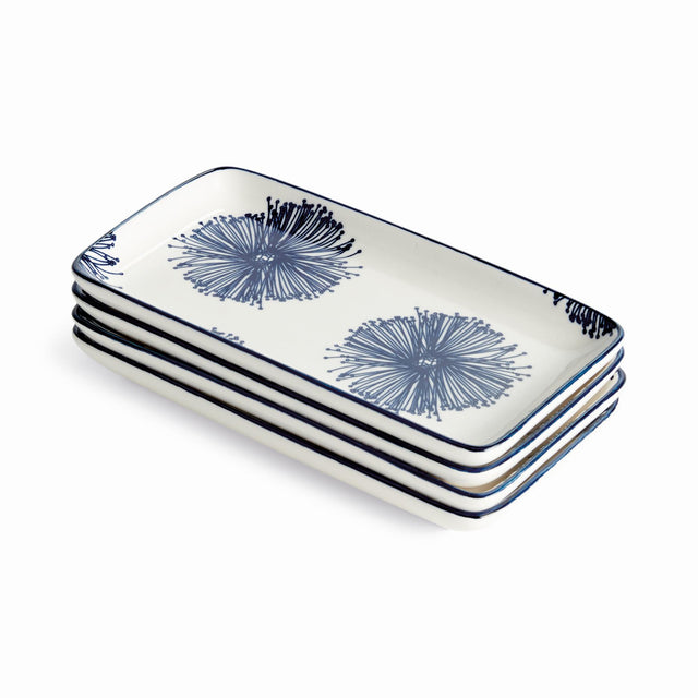 Napa Dark Blue/white STRIA STARBURST 8" TRAYS, SET OF 4