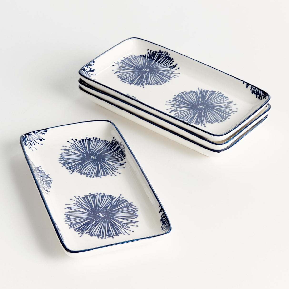 Napa Dark Blue/white STRIA STARBURST 8" TRAYS, SET OF 4