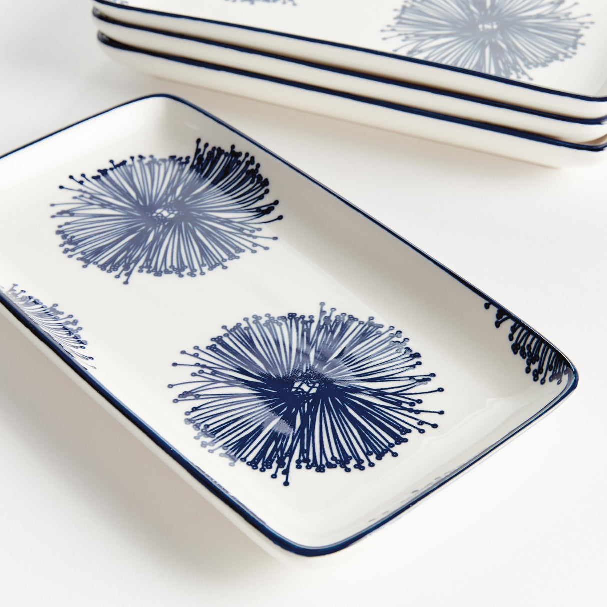 Napa Dark Blue/white STRIA STARBURST 8" TRAYS, SET OF 4