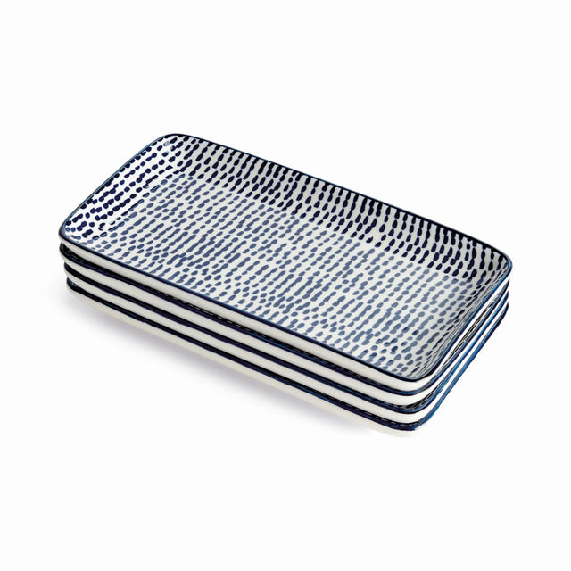 Napa Dark Blue/white STRIA SPECKLED 8" TRAYS, SET OF 4