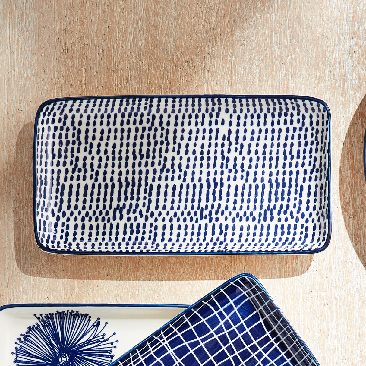 Napa Dark Blue/white STRIA SPECKLED 8" TRAYS, SET OF 4