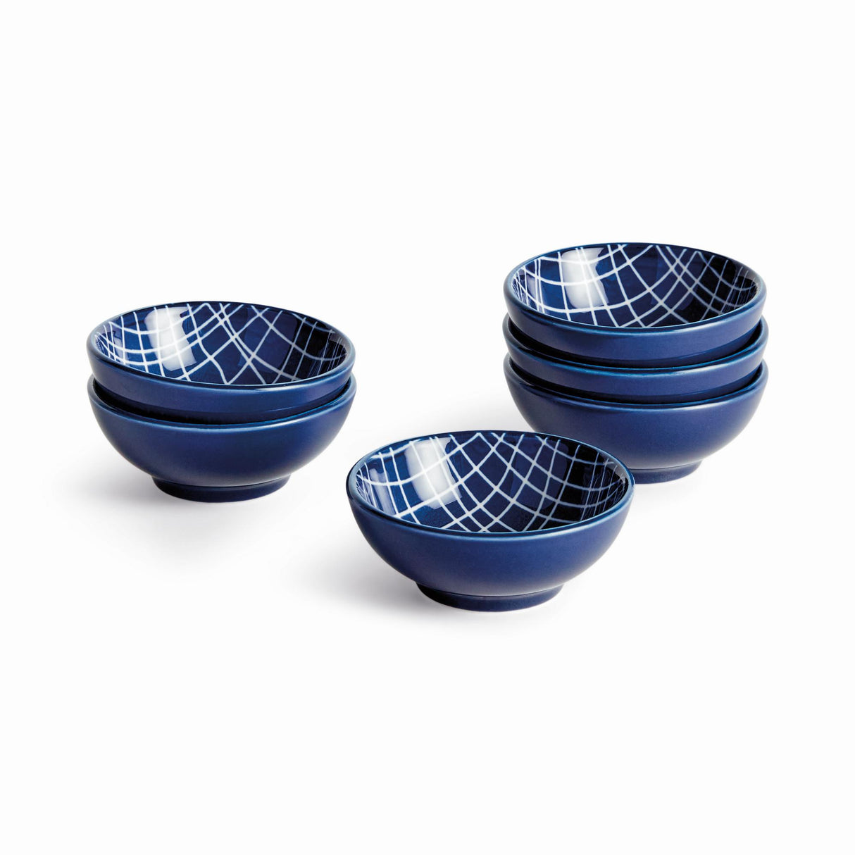 Napa Dark Blue/white STRIA WEAVES DIP BOWLS, SET OF 6