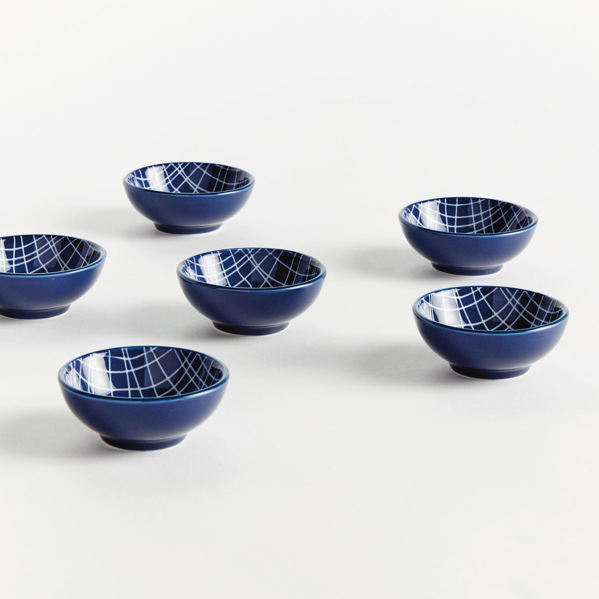 Napa Dark Blue/white STRIA WEAVES DIP BOWLS, SET OF 6