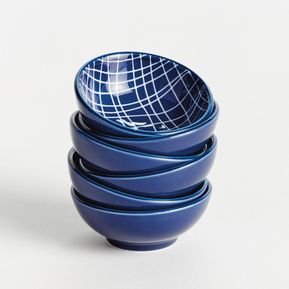 Napa Dark Blue/white STRIA WEAVES DIP BOWLS, SET OF 6
