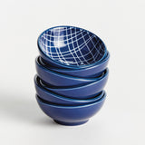 Napa Dark Blue/white STRIA WEAVES DIP BOWLS, SET OF 6