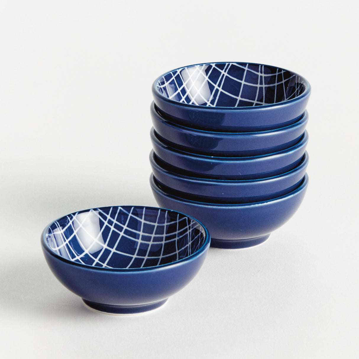 Napa Dark Blue/white STRIA WEAVES DIP BOWLS, SET OF 6