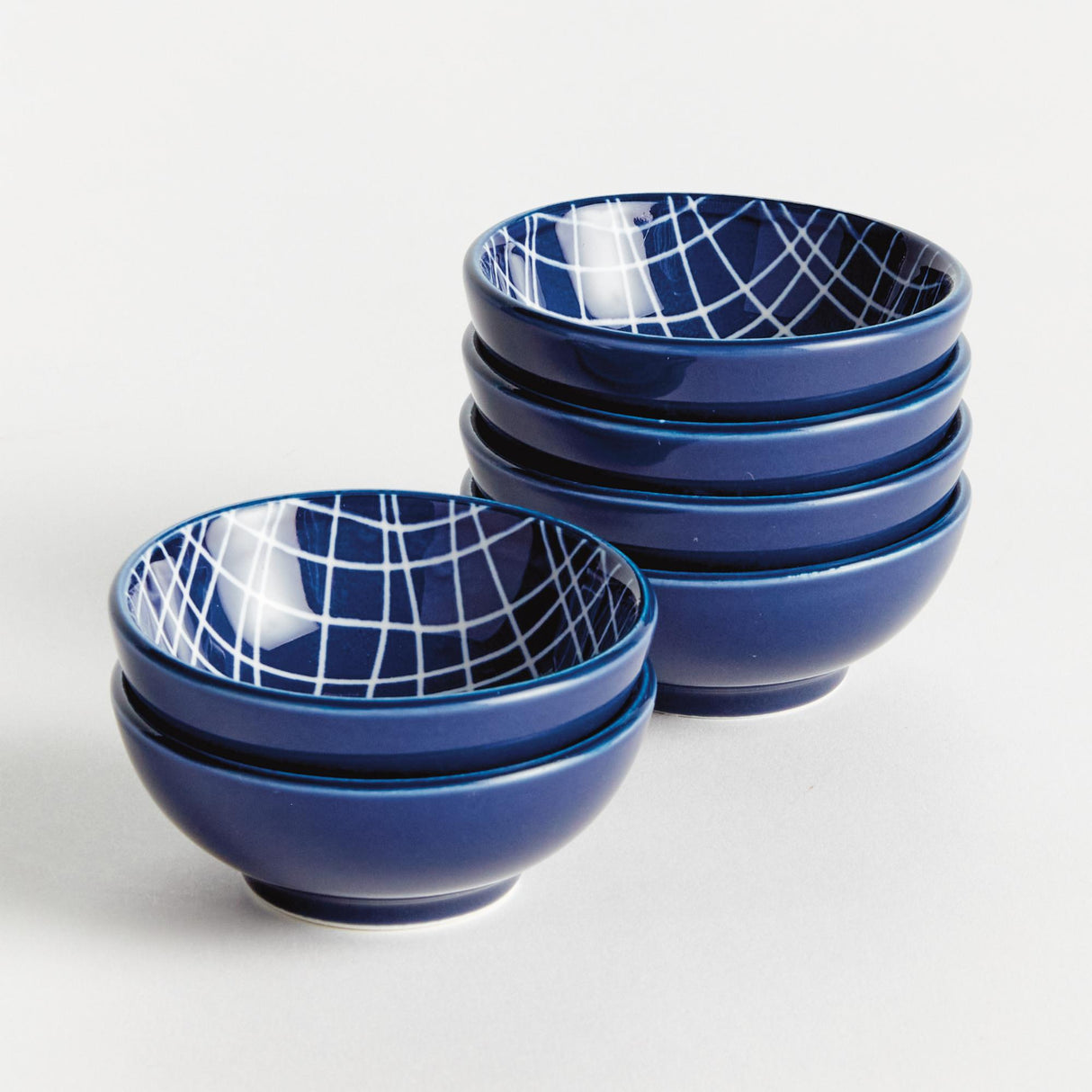 Napa Dark Blue/white STRIA WEAVES DIP BOWLS, SET OF 6