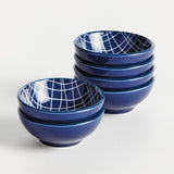 Napa Dark Blue/white STRIA WEAVES DIP BOWLS, SET OF 6