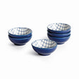 Napa Dark Blue/white STRIA GRID DIP BOWLS, SET OF 6