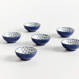 Napa Dark Blue/white STRIA GRID DIP BOWLS, SET OF 6