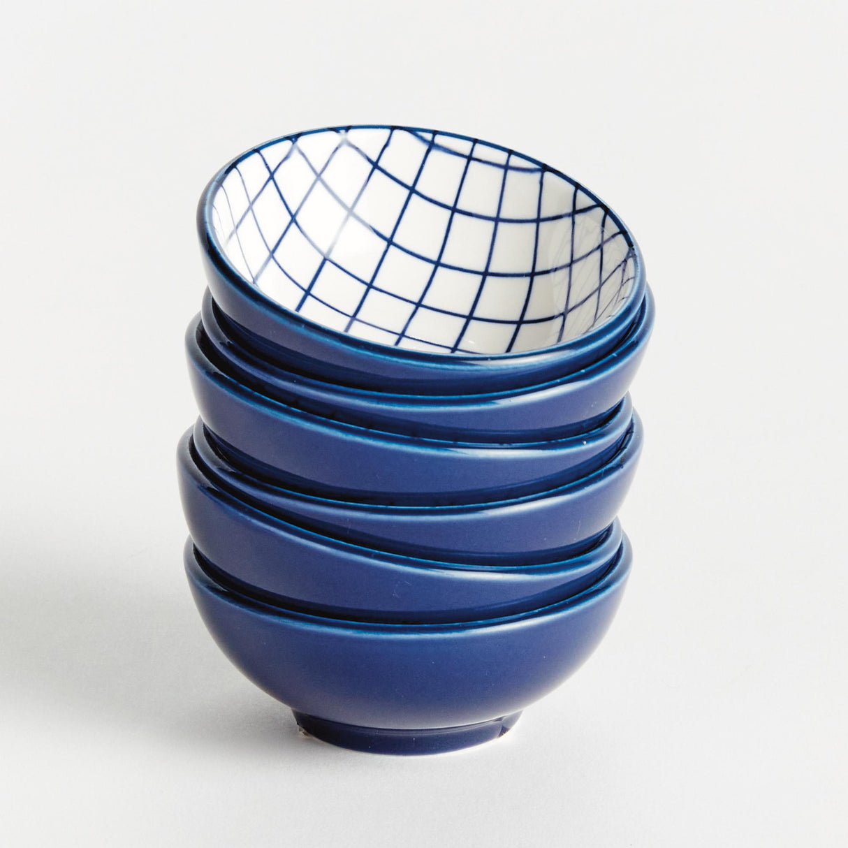 Napa Dark Blue/white STRIA GRID DIP BOWLS, SET OF 6