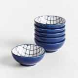 Napa Dark Blue/white STRIA GRID DIP BOWLS, SET OF 6