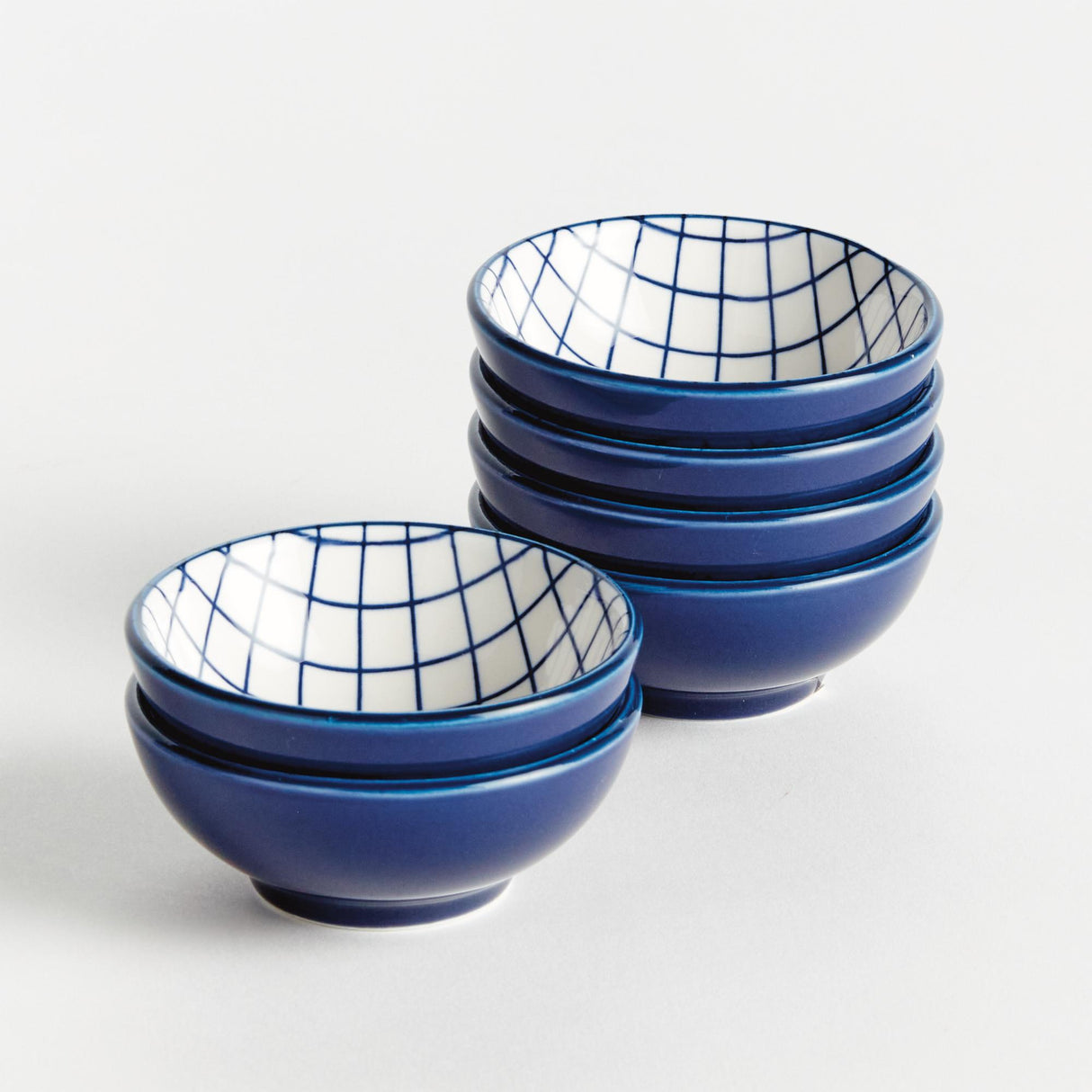 Napa Dark Blue/white STRIA GRID DIP BOWLS, SET OF 6