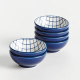 Napa Dark Blue/white STRIA GRID DIP BOWLS, SET OF 6
