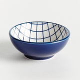 Napa Dark Blue/white STRIA GRID DIP BOWLS, SET OF 6