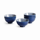 Napa Dark Blue/white STRIA 4.75" BOWLS, SET OF 6