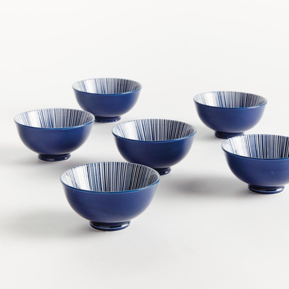 Napa Dark Blue/white STRIA 4.75" BOWLS, SET OF 6