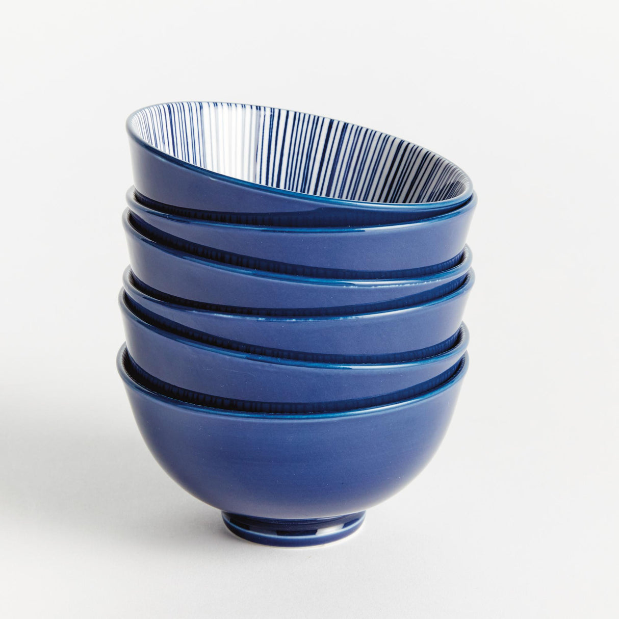 Napa Dark Blue/white STRIA 4.75" BOWLS, SET OF 6