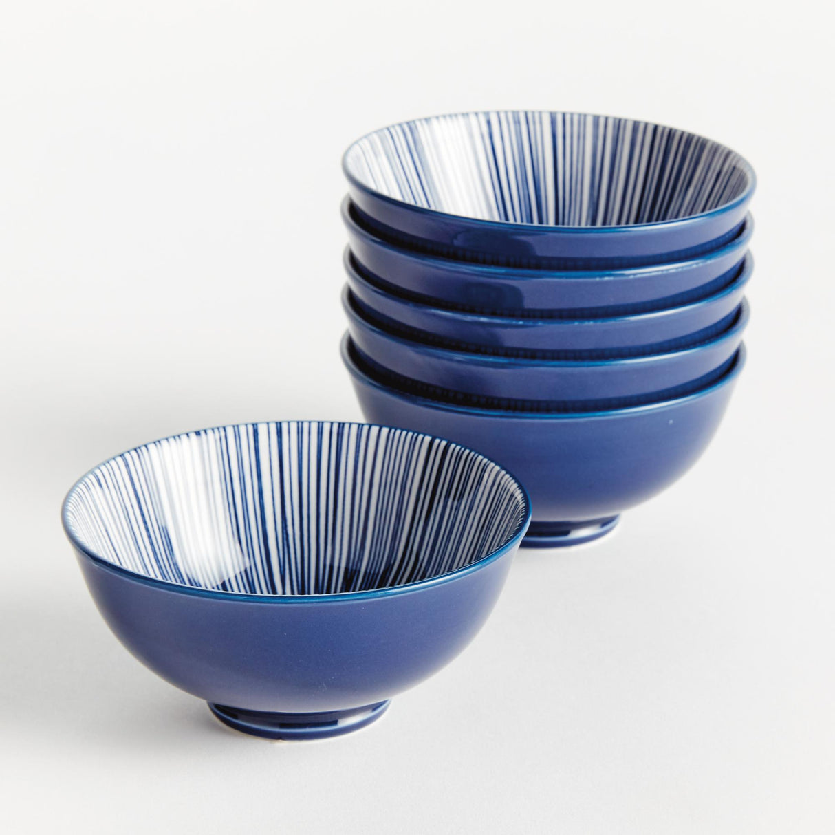 Napa Dark Blue/white STRIA 4.75" BOWLS, SET OF 6