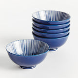 Napa Dark Blue/white STRIA 4.75" BOWLS, SET OF 6