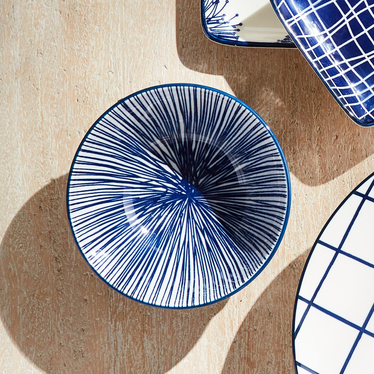 Napa Dark Blue/white STRIA 4.75" BOWLS, SET OF 6