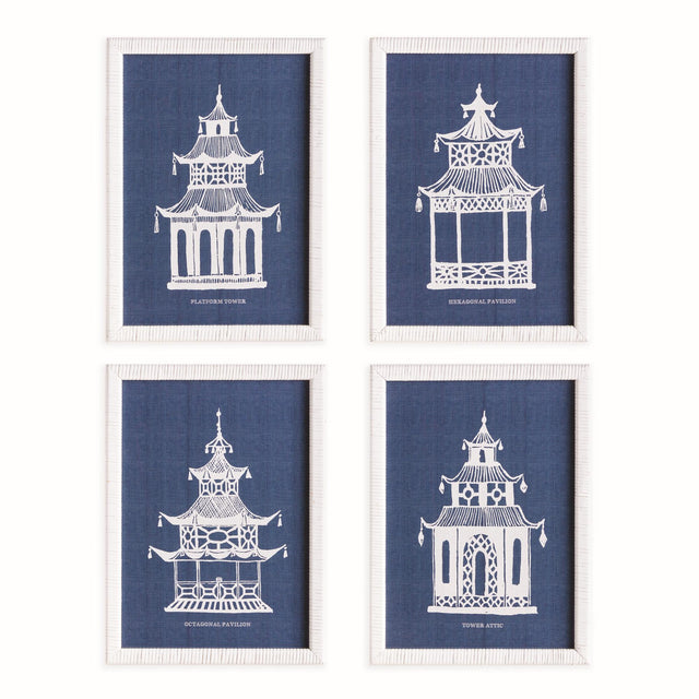 Napa Blue TRADITIONAL PAGODA STUDY, SET OF 4