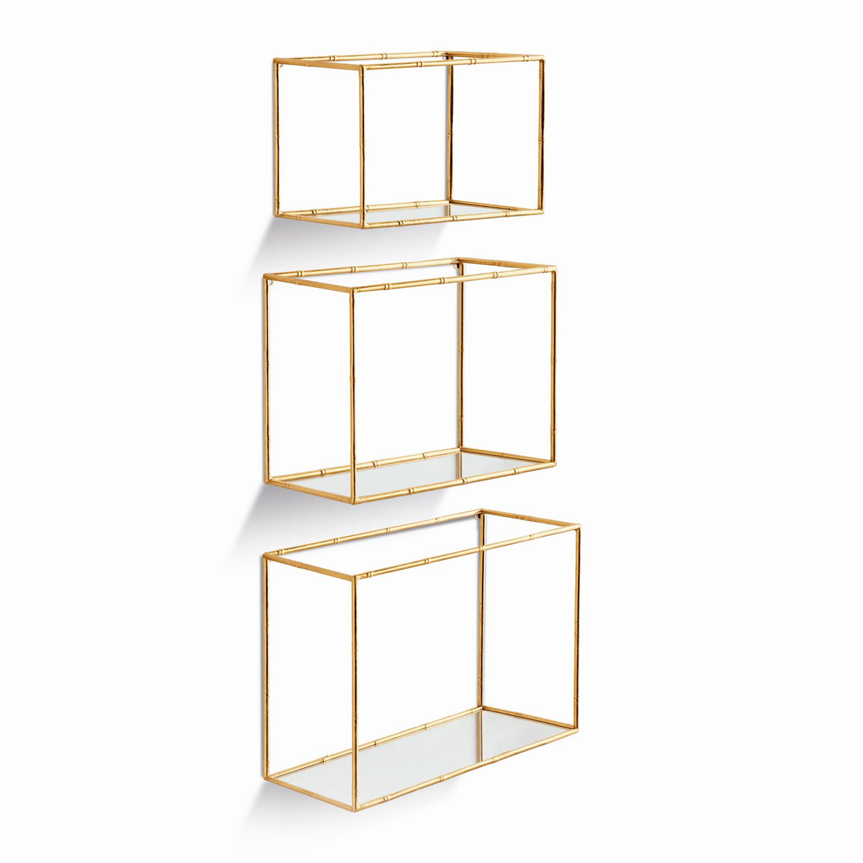 Napa Gold/Mirrored Glass DAPHNE MIRRORED WALL SHELVES, SET OF 3