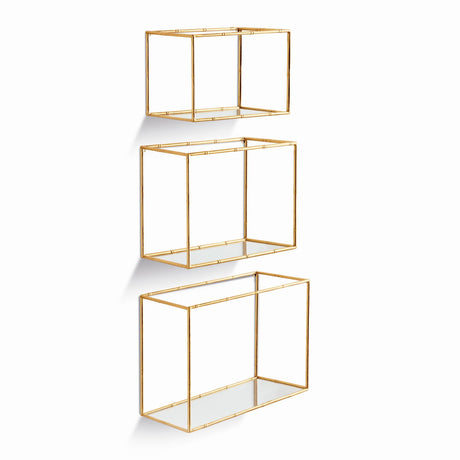 Napa Gold/Mirrored Glass DAPHNE MIRRORED WALL SHELVES, SET OF 3
