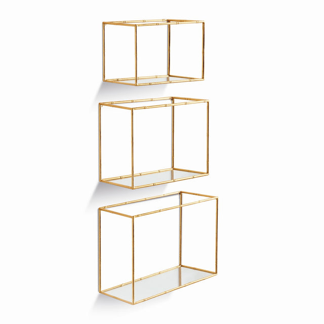 Napa Gold/Mirrored Glass DAPHNE MIRRORED WALL SHELVES, SET OF 3