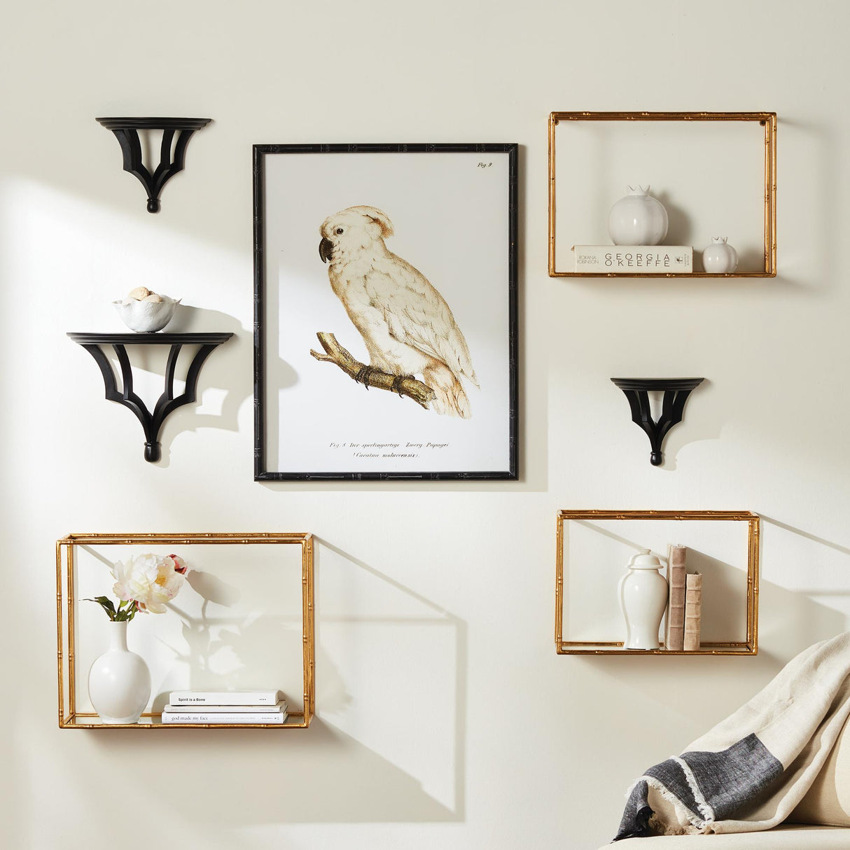 Napa Gold/Mirrored Glass DAPHNE MIRRORED WALL SHELVES, SET OF 3