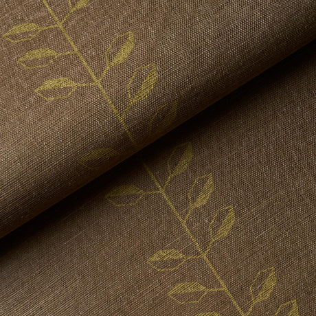 Schumacher Geo Leaf Sisal Metallic Gold & Sepia Wallpaper
