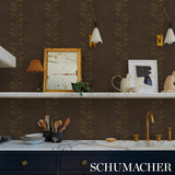 Schumacher Geo Leaf Sisal Metallic Gold & Sepia Wallpaper
