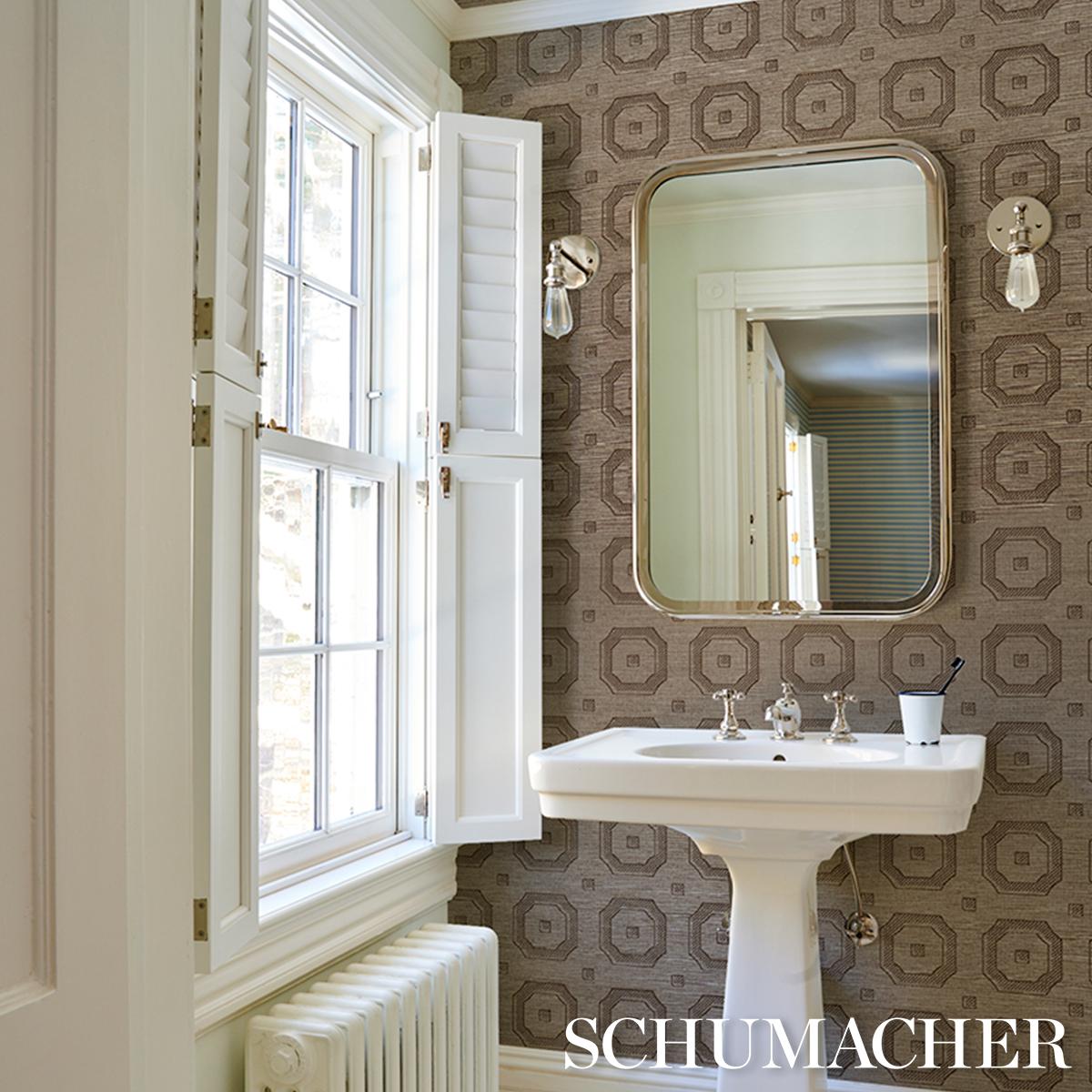 Schumacher Beveled Frame Sisal Sepia Wallpaper