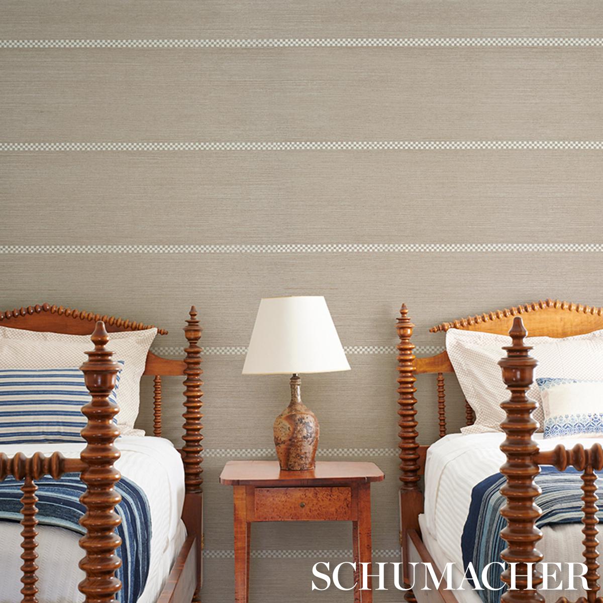Schumacher Checkered Stripe Sisal Flax Wallpaper