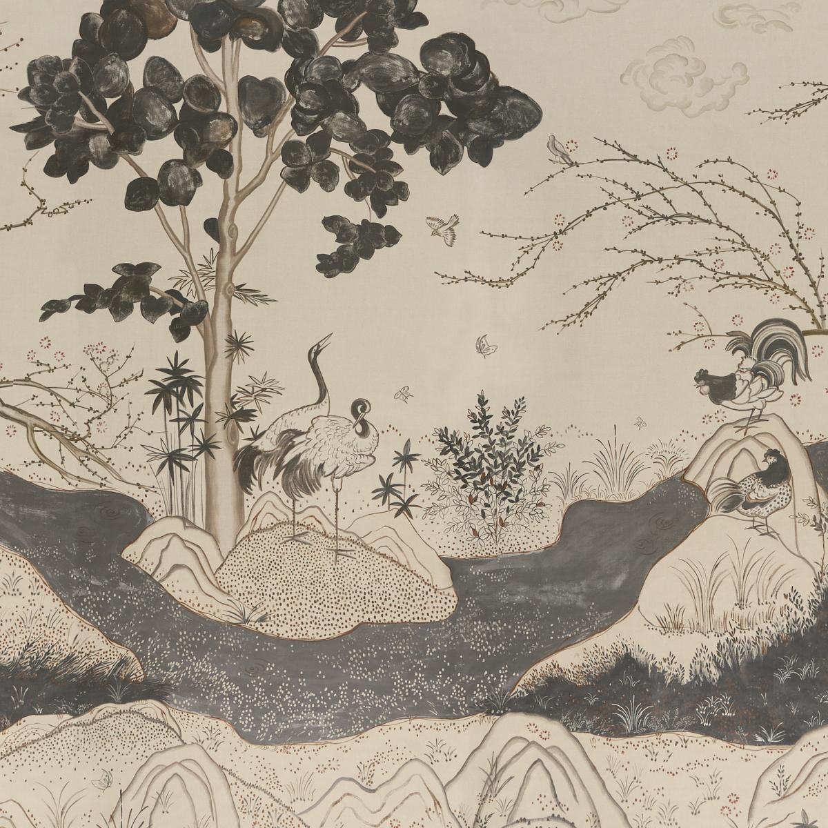 Schumacher Birdsong 3 Panel Set Carbon Wallpaper