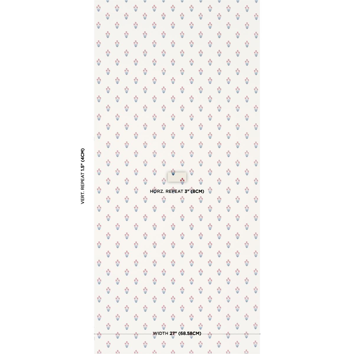 Schumacher Moira Hand Print Blue & Red Wallpaper