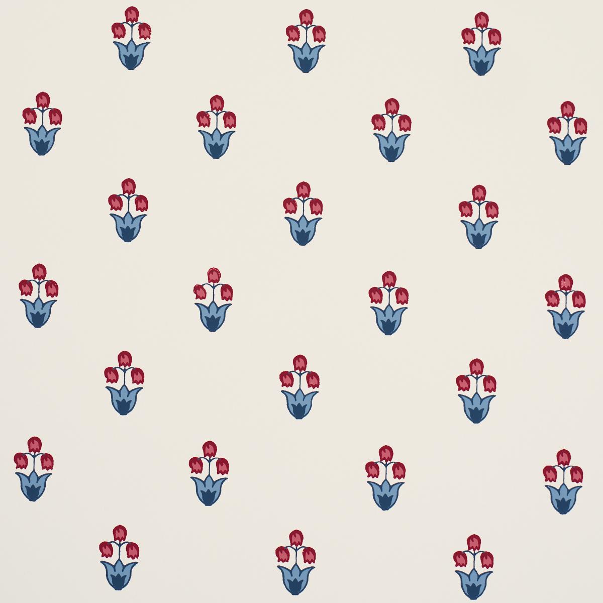 Schumacher Moira Hand Print Blue & Red Wallpaper