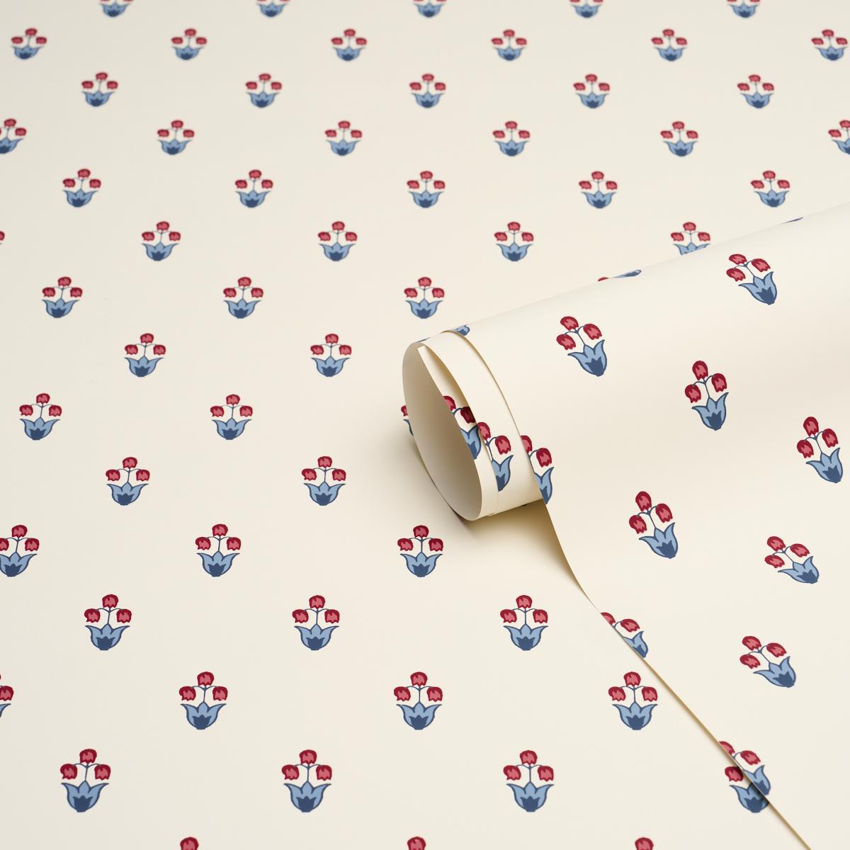 Schumacher Moira Hand Print Blue & Red Wallpaper