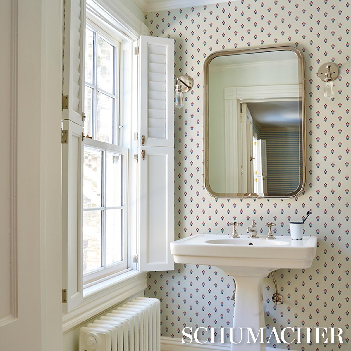 Schumacher Moira Hand Print Blue & Red Wallpaper