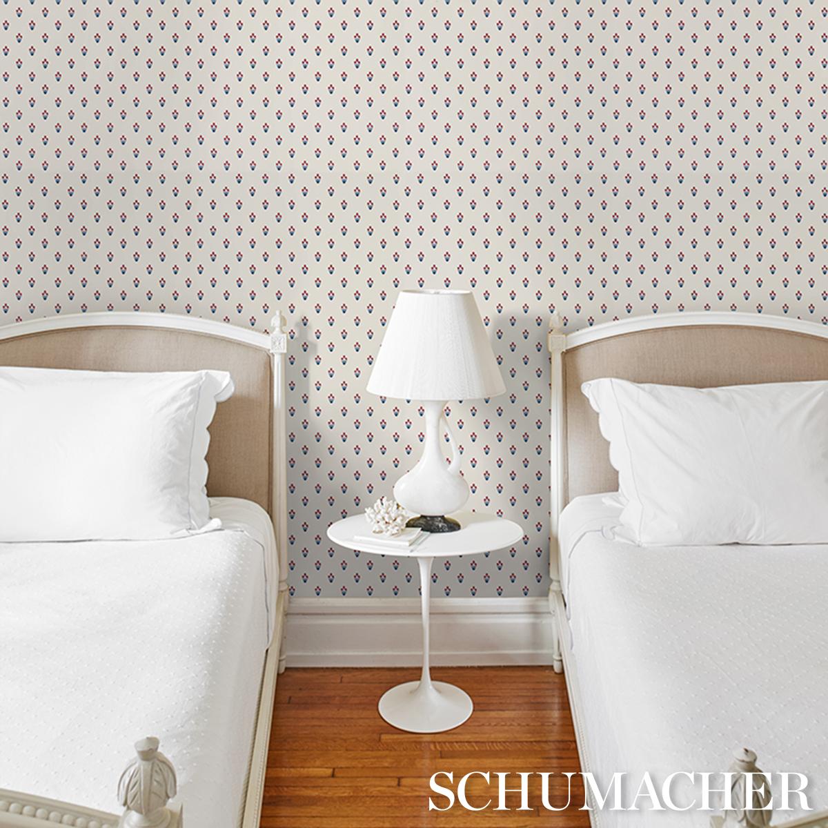Schumacher Moira Hand Print Blue & Red Wallpaper