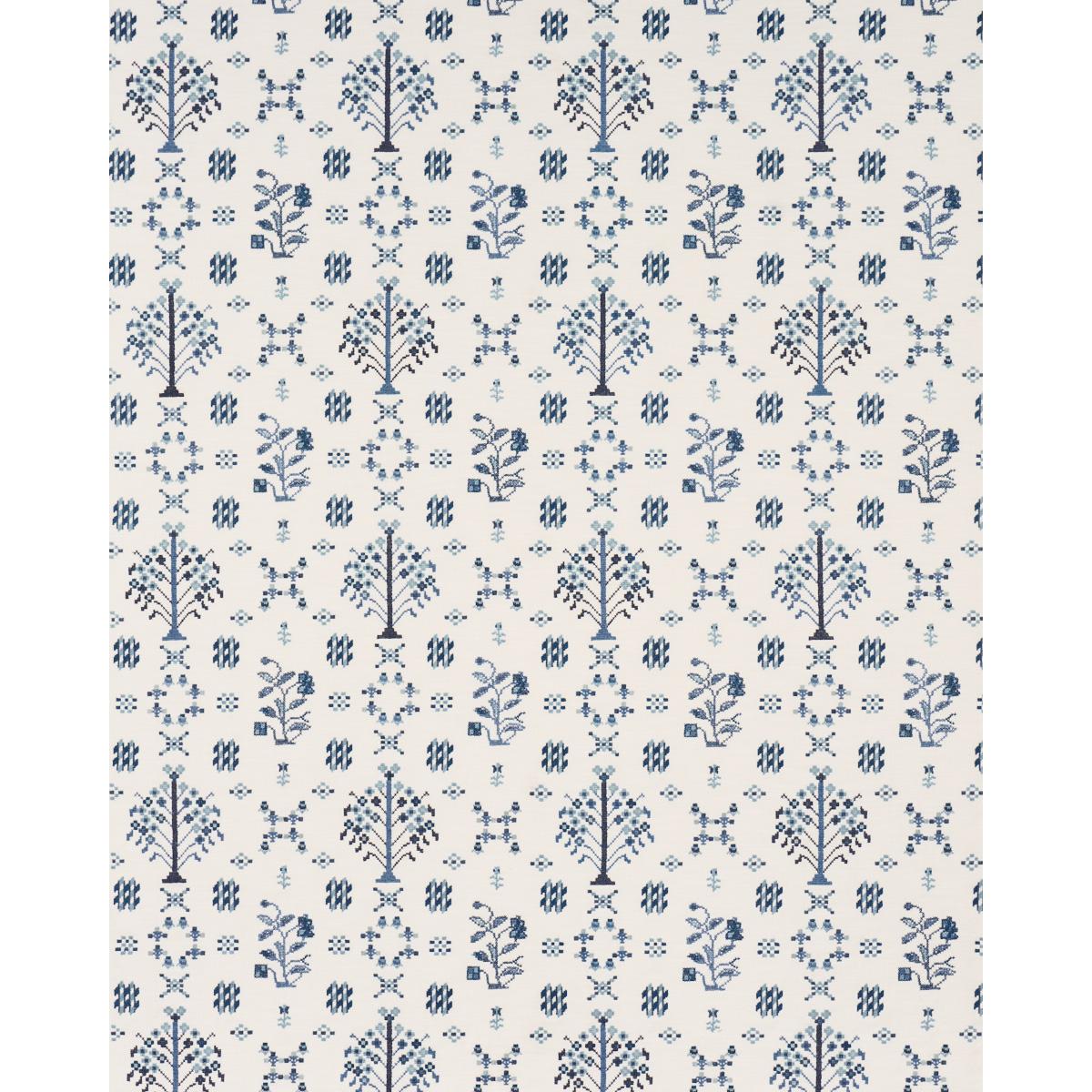 Schumacher Fairview Cross Stitch Embroidery Indigo Fabric