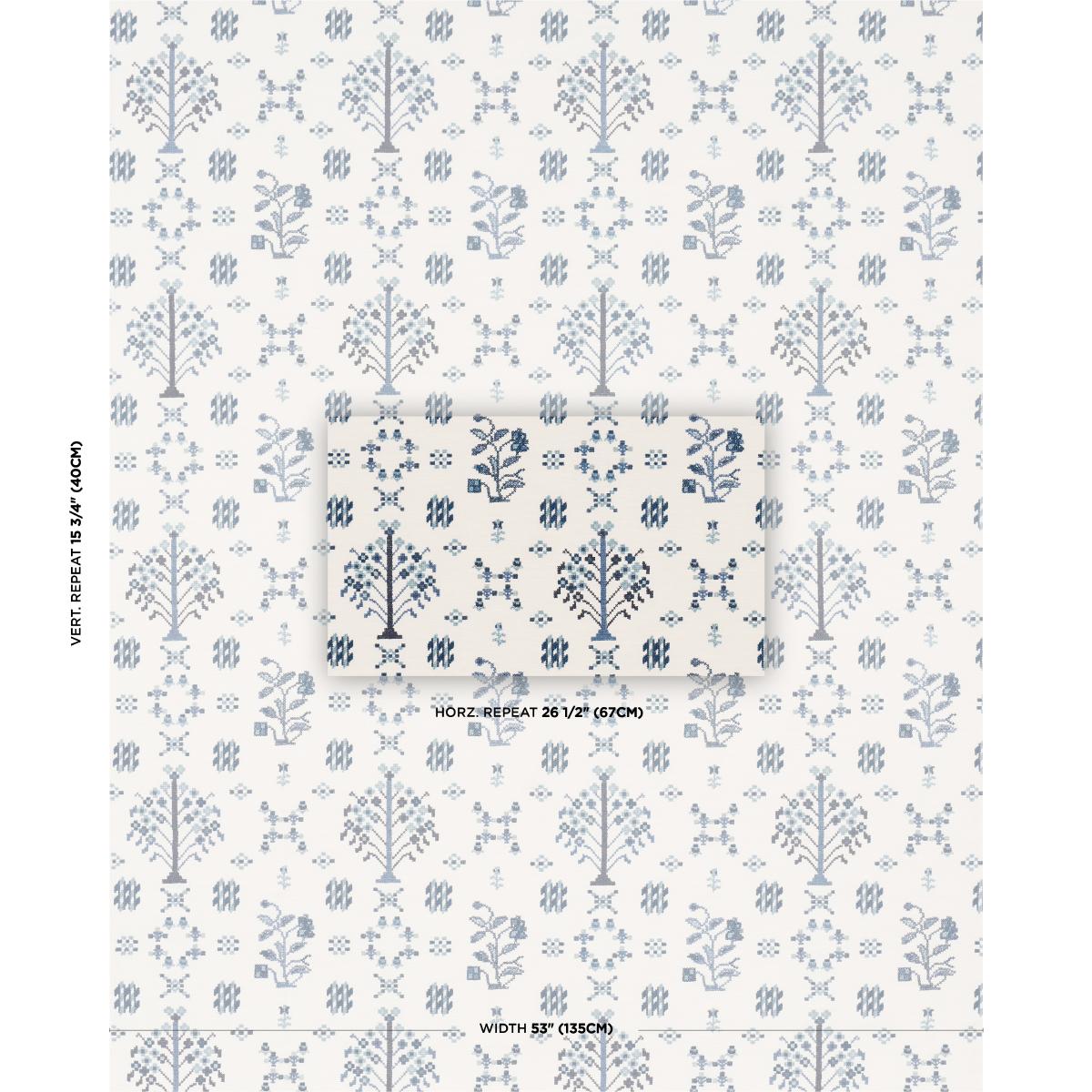 Schumacher Fairview Cross Stitch Embroidery Indigo Fabric