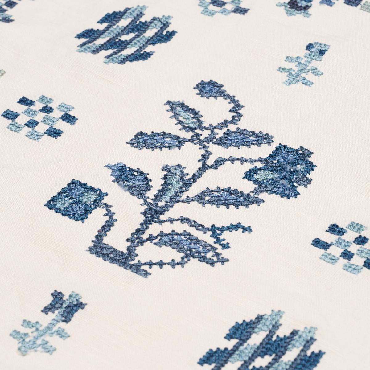 Schumacher Fairview Cross Stitch Embroidery Indigo Fabric