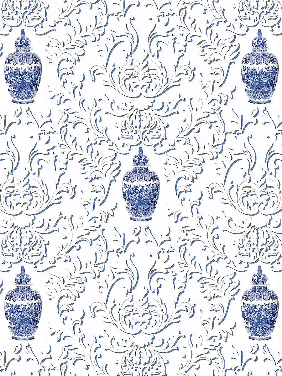 Scalamandre Lion Jar | Sheer Blue Fabric