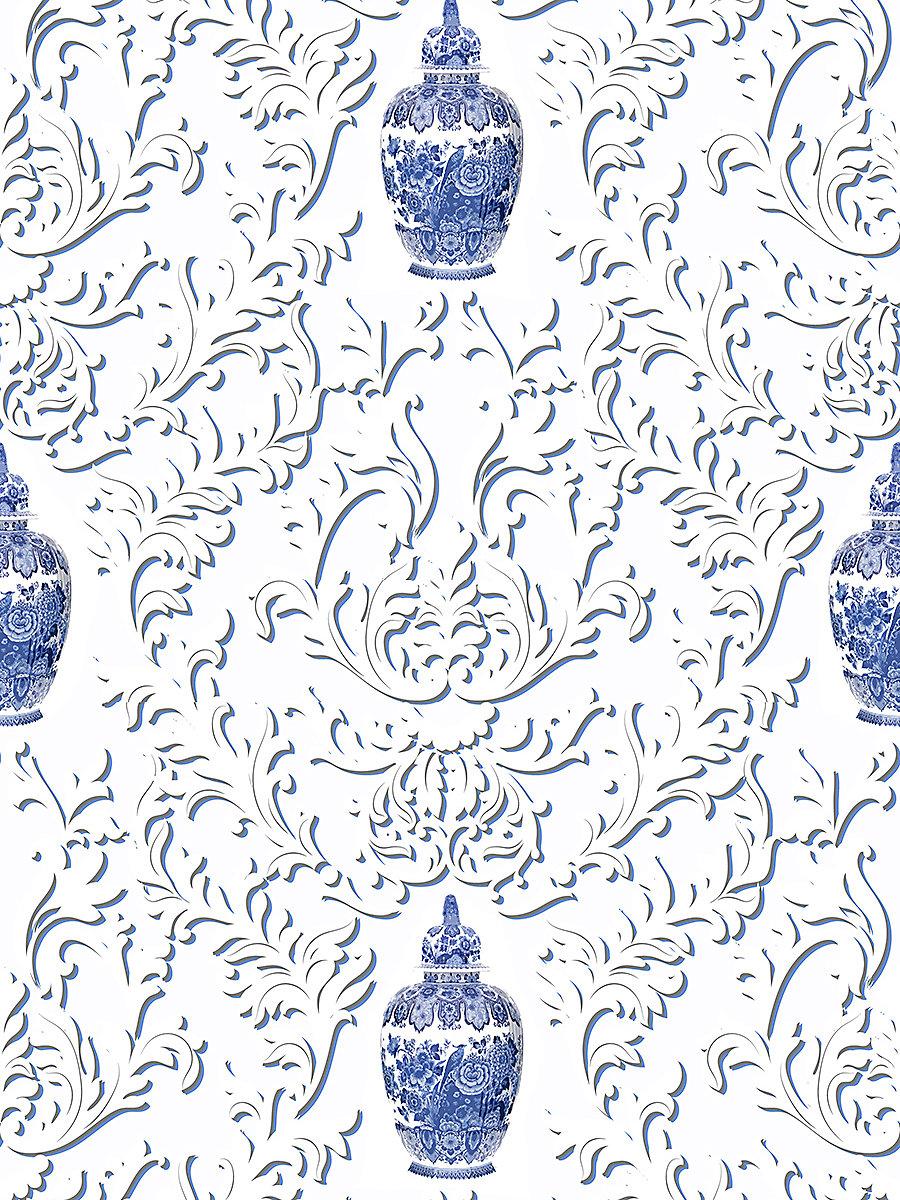 Scalamandre Lion Jar | Sheer Blue Fabric