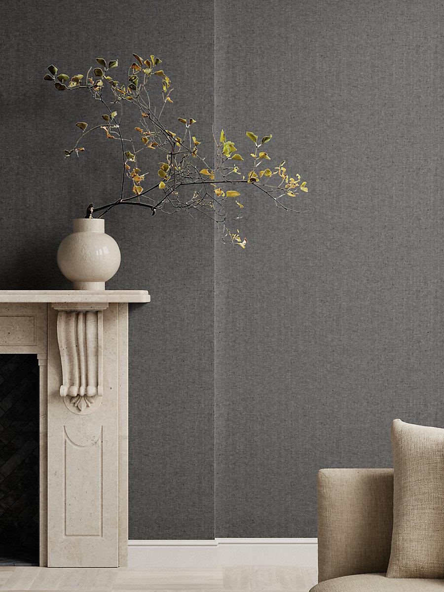 Scalamandre Upton Linen Wallcovering Charcoal Wallpaper