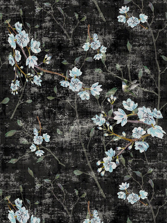 Scalamandre Blossom Fantasia Black Blue Wallpaper