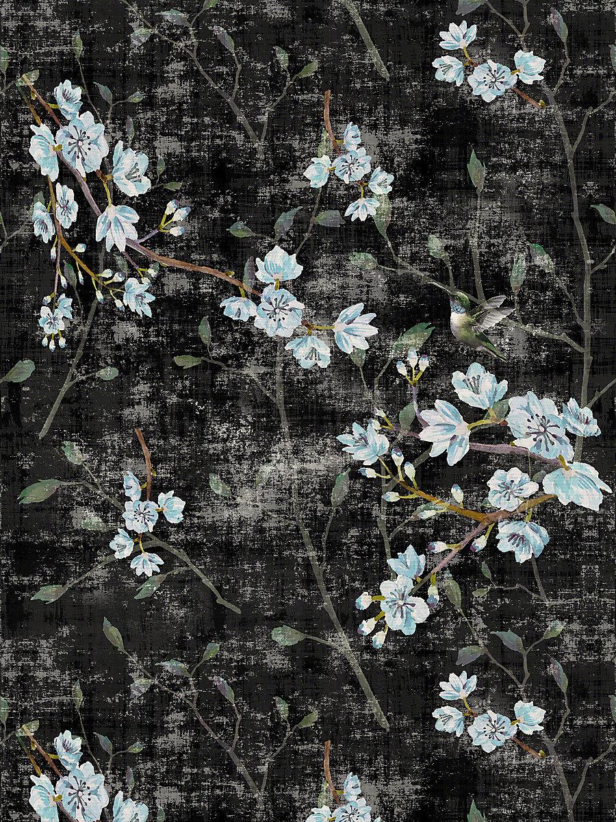 Scalamandre Blossom Fantasia Black Blue Wallpaper