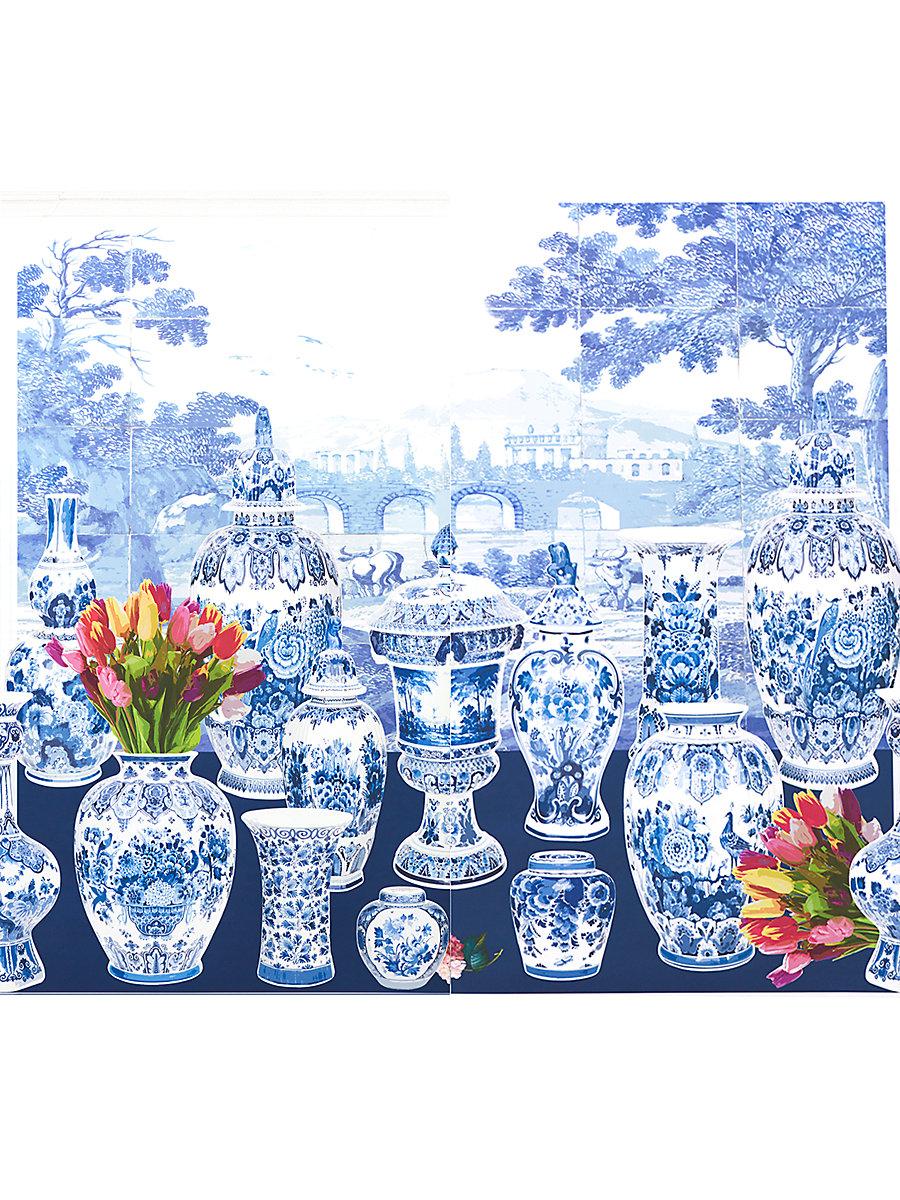 Scalamandre Garniture Scenic | Tulips Blue - Right Panel Wallpaper