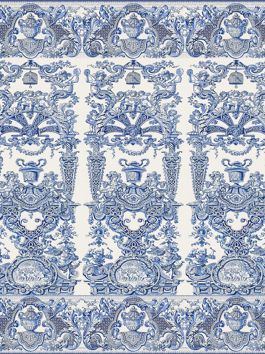 Scalamandre Hampton Court | Panel Blue Wallpaper